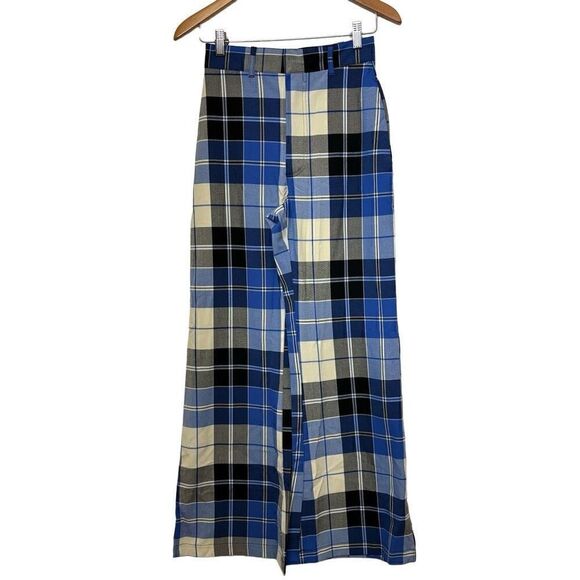 Free People Jules High Waist Plaid Flare Pants Blue/Black size 4 new - Picture 4 of 15
